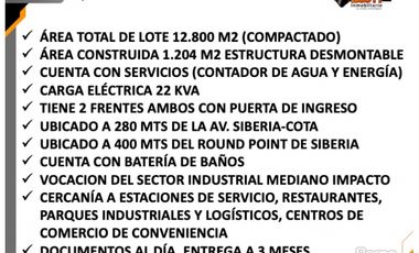 VENTA LOTE INDUSTRIAL 12.800 M2 EN SIBERIA / COTA