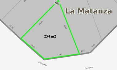 Lote a 100 mts de Ruta 21 en G. Catan. Calle: Armonia esquina Cayena