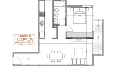 Departamento en venta 2 Ambientes al frente con terraza privada – San Martín