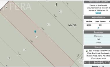 Venta lote de 374 m2  en Wilde