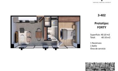 Departamento en renta en Ventura, nuevo, amenidades, en zona real, incluye mantenimiento, aire acondicionado, persianas eléctricas, cortinas y barra