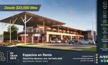 Locales Comerciales en Renta, Plaza Punto Marenna, Frente a Plaza Galerias Liverpool Marina Mazatlan, Anclada con Hotel Ibis, Restaurantes.
