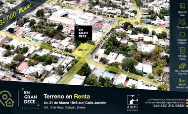 Terreno en Esquina en Renta por la Avenida 21 de Marzo