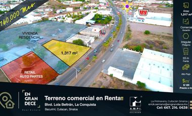 Terreno Comercial En Renta Culiacan La Conquista Alto Flujo