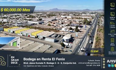 Bodegas en Renta en El Fenix - Zona Industrial de Culiacan, Acceso a Culiacan por Ley del Valle. Blvd. Jesus Kumate