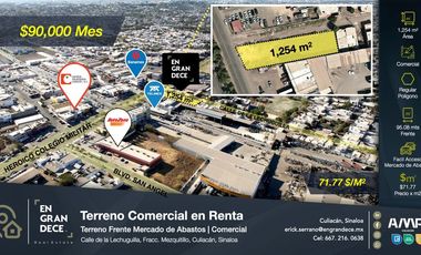 Terreno en Renta en esquina frente a Mercado de Abastos, Zona Sur de Culiacán, Sobre Calzada H. Colegio Militar