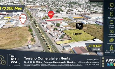 Terreno Comercial en Renta frente a Mercado de Abastos de Culiacán, Sinaloa VIC.INM123
