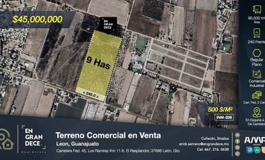 Terreno en Venta ideal para desarrollo industrial, agrícola en el Resplandor, León Gto. VIC.INM208