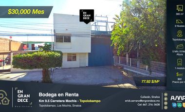 Bodega en Renta Sobre Carr. Los Mochis - Topolobampo,  Los Mochis, Sinaloa con oficinas y losa de concreto.