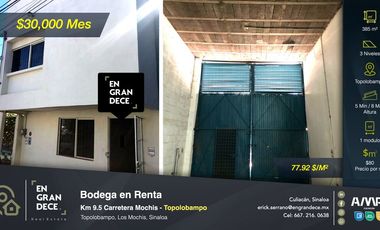 Bodega en Renta Sobre Carr. Los Mochis - Topolobampo,  Los Mochis, Sinaloa con oficinas y losa de concreto.