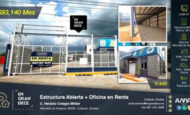 Bodega - Estructura Abierta mas Oficina en Renta - por Mercado de Abastos de Culiacán - Salida Sur