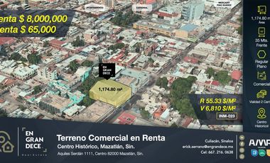 Terreno Comercial en Renta Mazatlán Sinaloa Zona Centro Primer Cuadro Zona Plazuela Machado Mercado Catedral VIC.INM023