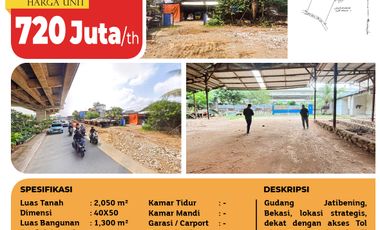 Gudang Strategis 2.050 m² Jatibening Bekasi – Pinggir Jl Raya, Dkt Tol