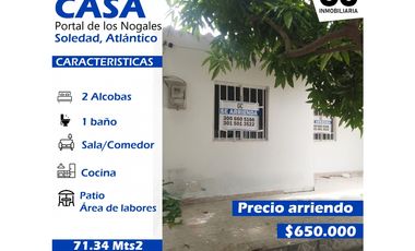 Se arrienda Casa Portal de los nogales - soledad