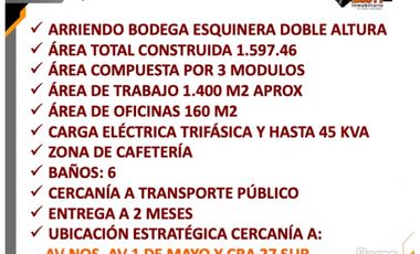 ARRIENDO BODEGA DE 1.597 M2 - MATATIGRES