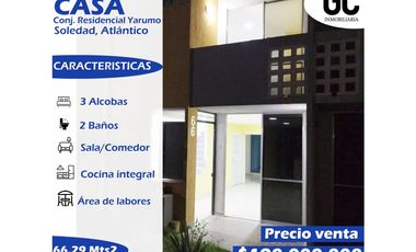 Se vende casa Conjunto Residencial Yarumo - Soledad