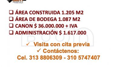 ARRIENDO BODEGA 1.205 M2  EN AV. EL DORADO FONTIBÓN