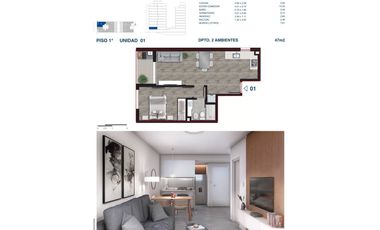 Rosario: Juan Manuel de Rosas 1177 Departamento 1 dormitorio desde 42 m2 hasta 47 m2 al frente con balcón, Santa Fe, Argentina