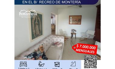 SE ARRIENDA APARTAMENTO AMOBLADO EN EL RECREO  MONTERA