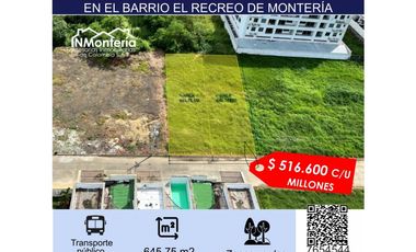 VENTA DE 2 LOTES EN EL BARRIO EL RECREO DE MONTERA 