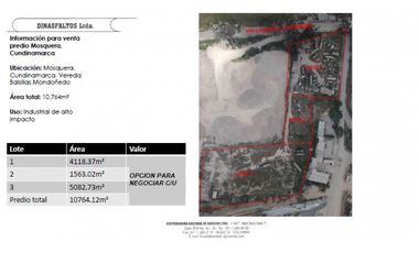 EXCELENTE LOTE PARA USO INDUSTRIAL DE ALTO IMPACTO EN MOSQUERA