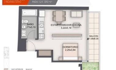 DEPARTAMENTO A ESTRENAR EN VENTA DE 2 AMBIENTES EN SUITE Y TOILETTE EN PALERMO SOHO CON AMENITIES