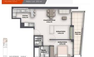 DEPARTAMENTO A ESTRENAR EN VENTA DE 2 AMBIENTES EN SUITE Y TOILETTE EN PALERMO SOHO CON AMENITIES