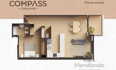 Depto 2 amb AL FRENTE c/ balcón. Baño en suite   toilette (Piso 1) - COMPASS Chauvin.