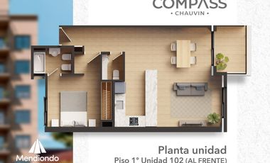 Depto 2 amb AL FRENTE c/ balcón. Baño en suite   toilette (Piso 1) - COMPASS Chauvin.
