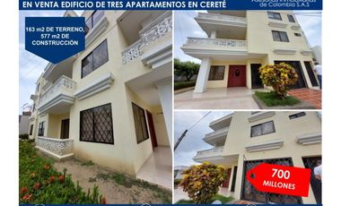 SE VENDE EDIFICIO DE TRES APARTAMENTOS EN CERETÉ