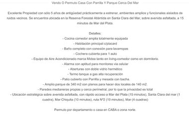 Casa en Venta o Alquiler Temporario, Barrio Atlántida, Reserva Forestal, Santa Clara del Mar, Costa Atlántica