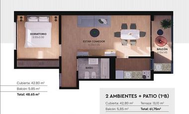 Venta Departamento 2 Ambientes con Balcón en Santa Rita