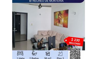 VENTA DE APARTAESTUDIO AMOBLADO  B/ RECREO DE MONTERIA