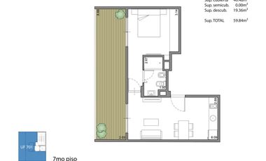 Monoambiente de 36 m2 totales con Balcon al frente