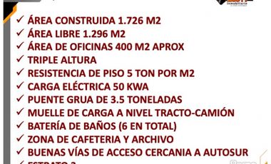 ARRIENDO BODEGA DE 1.726 M2 KENNEDY - BOGOTA