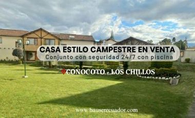 Casa con área verde y jardines, en conjunto seguro con piscina y seguridad 24/7, Conocoto