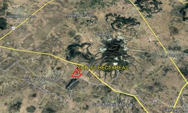 Terreno en Villa de Tezontepec, Hidalgo. Sup. 60 Hectáreas.