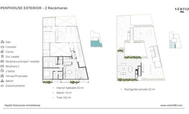 Penthouse exterior con balcón y roof garden privado — Vértiz 496
