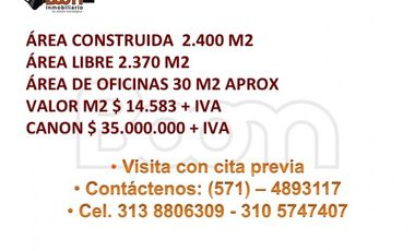 ARRIENDO BODEGA 2.400 M2 PUENTE ARANDA