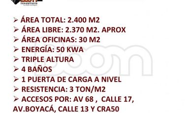 ARRIENDO BODEGA 2.400 M2 PUENTE ARANDA