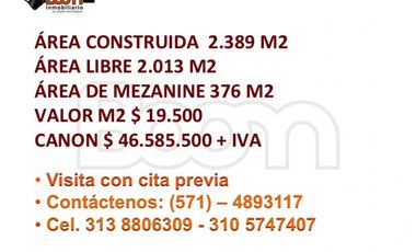 ARRIENDO BODEGA FONTIBON 2.389 M2