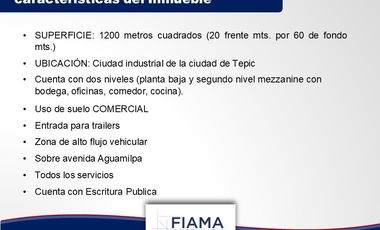 BODEGA EN VENTA EN COL. CD INDUSTRIAL SOBRE AV. AGUAMILPA, TEPIC, NAY.
