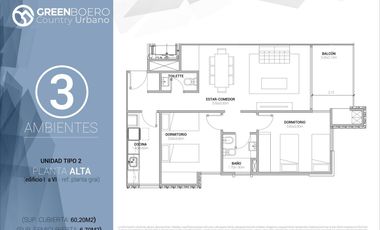 Departamento en  Green Boero con parrilla propia