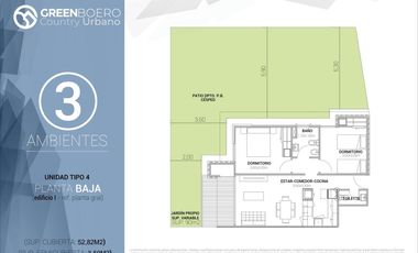 Departamento en  Green Boero con parrilla propia
