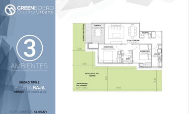 Departamento en  Green Boero con parrilla propia