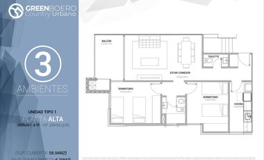 Departamento en  Green Boero con parrilla propia