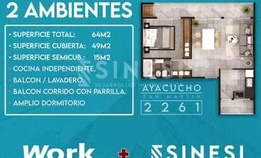 SEMIPISO 2 ambientes - Doble Balcon - San Martín Centro - Work Ayacucho 2261