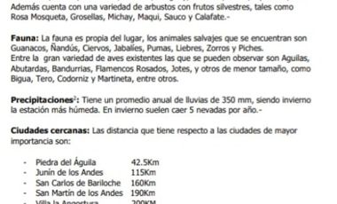 Estancia 22300 has. PIEDRA DEL AGUILA. Departamento de COLLON CURA. Provincia de Neuquén u$s 600 x Ha