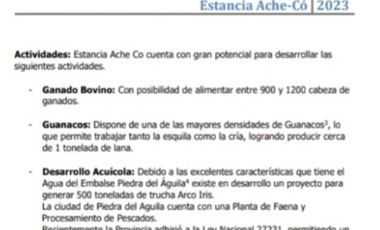 Estancia 22300 has. PIEDRA DEL AGUILA. Departamento de COLLON CURA. Provincia de Neuquén u$s 600 x Ha
