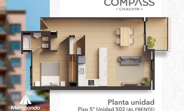 Depto 2 amb AL FRENTE c/ balcón. Baño en suite   toilette (Piso 5) - COMPASS Chauvin.